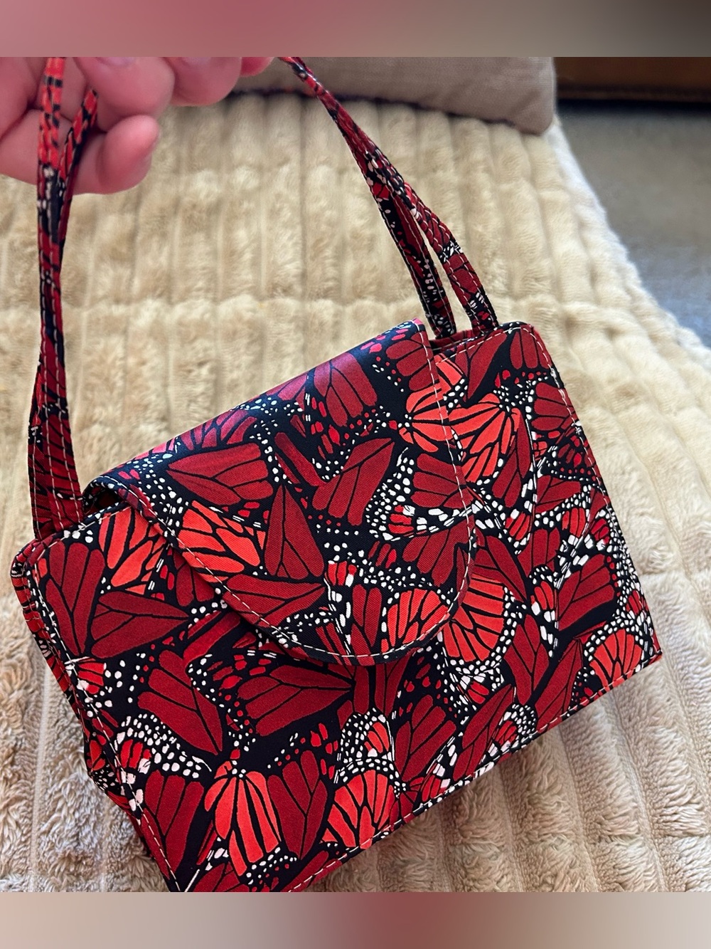 Pineda Covalin Red Silk Butterfly-Print Mini Bag NWOT